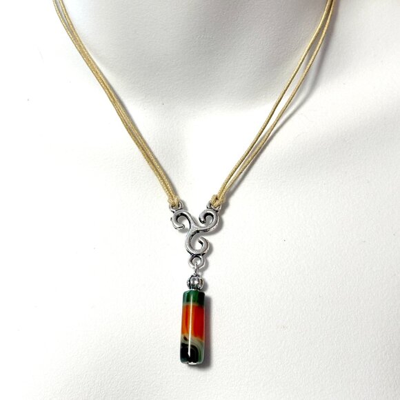2/$20, Multicolor Dyed Agate Cord Necklace, Gemstone Lariat Necklace - Picture 2 of 11